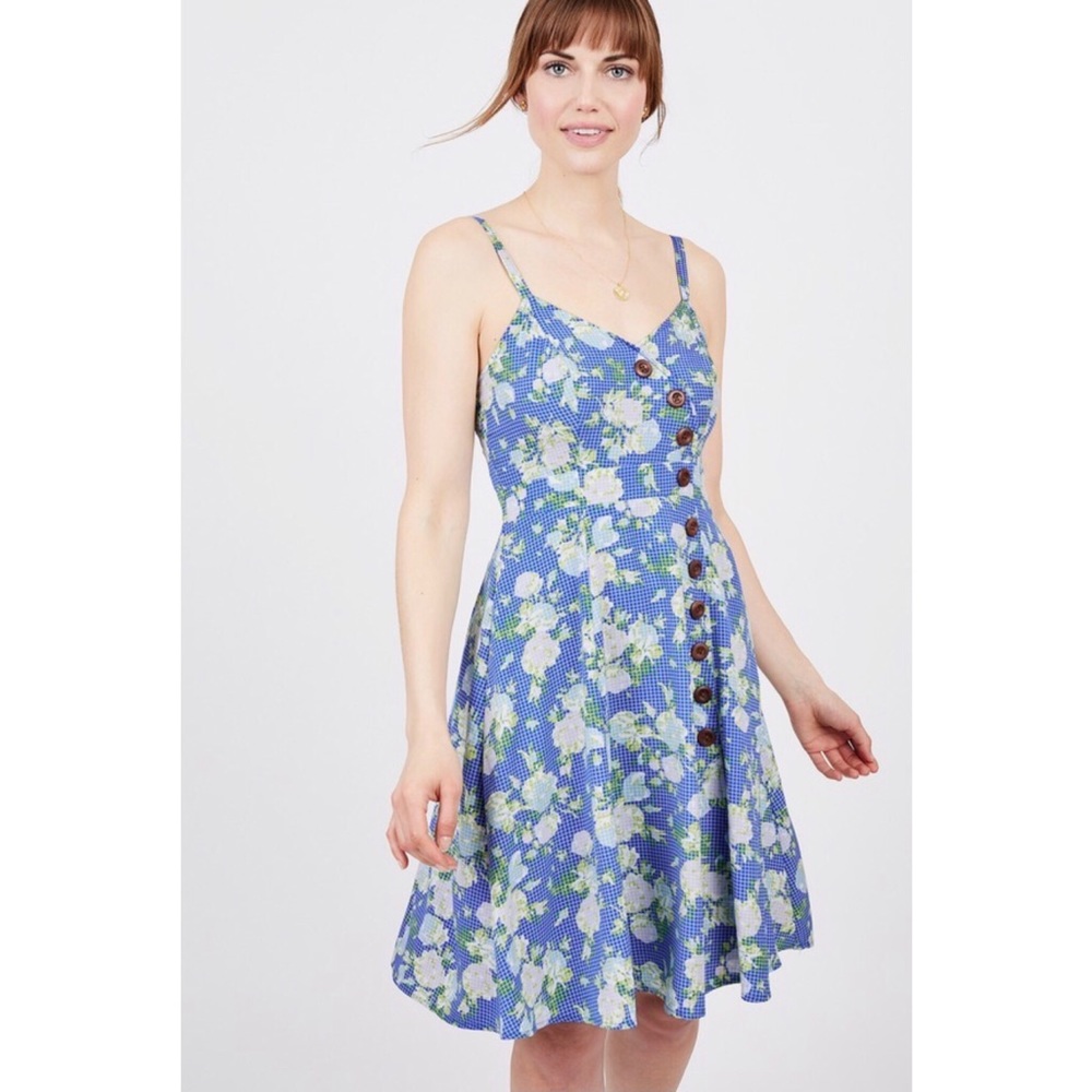 Modcloth Blue Grid and Floral Button Dress size 3x